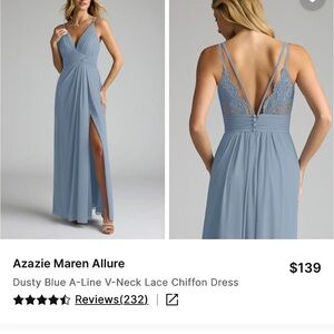 Azazie Dusty Blue Maren Lace-Back Chiffon Maxi Dress